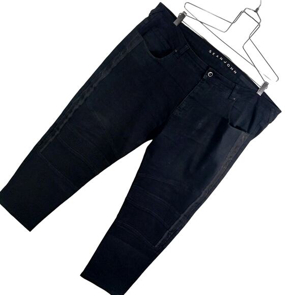 SEAN JOHN! RICH BLACK SIDE STRIPE, KNEE DETAIL DENIM 5 POCKET JEANS! SZ 44 X 29 - Picture 12 of 12